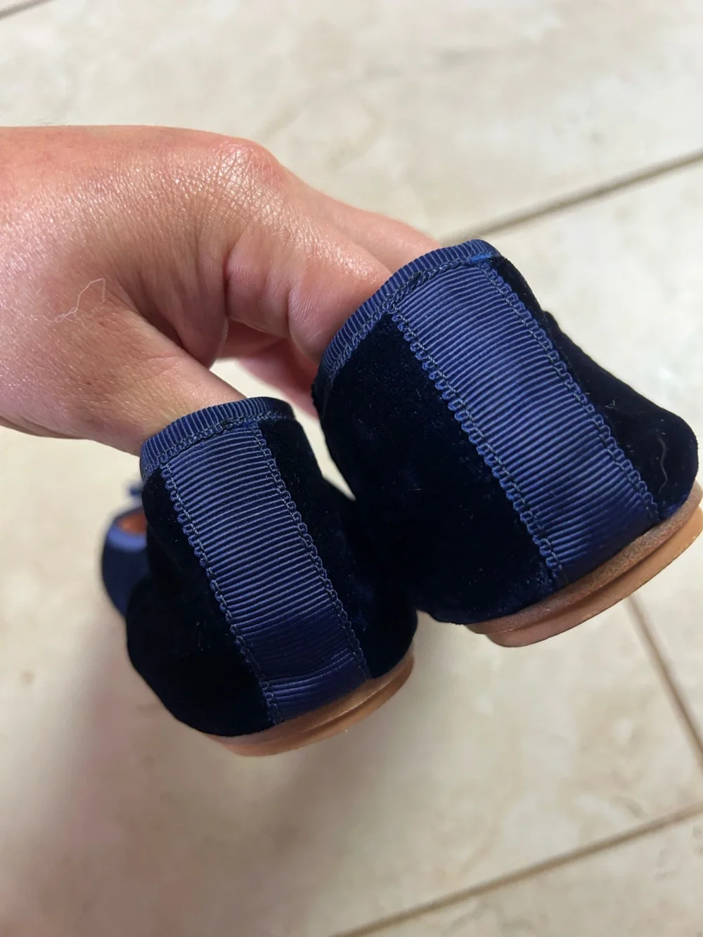 kate spade Navy Velvet Ballet Flats with Blush Insole